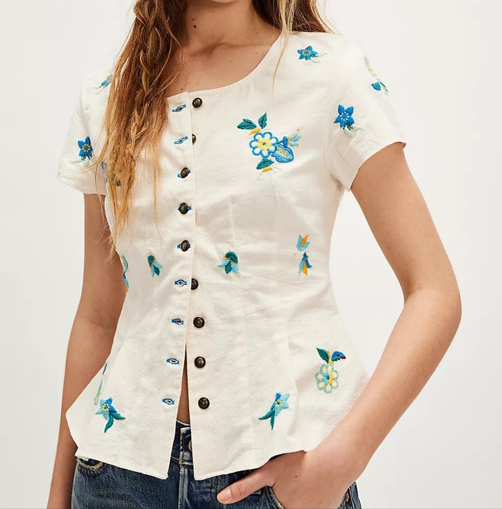 NWT Free People Kelly Embroidered Blouse